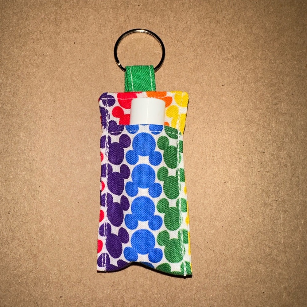 Handmade lip balm holder keychain- Rainbow Mickey Mouse print
